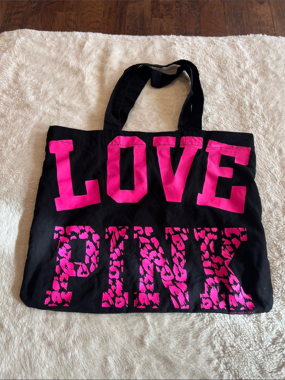2000s vintage style 2011 victoria secret PINK leopard print LOVE PINK tote bag